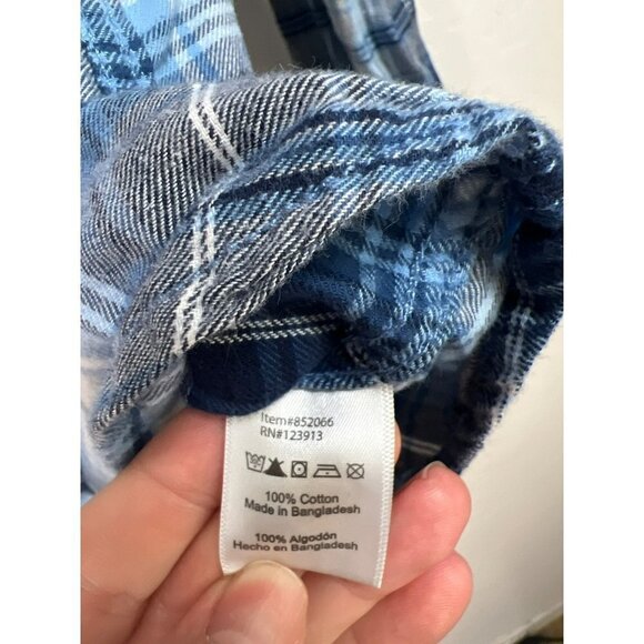Jachs Girlfriend XL Shades of Blue Plaid Flannel Shirt Pearl Snap Western 100% C - Picture 5 of 8